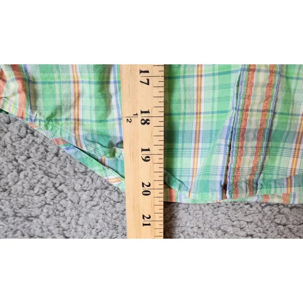 Ralph Lauren Green Plaid Short Sleeve‎ Button Down Pony Logo Shirt Youth Size 7